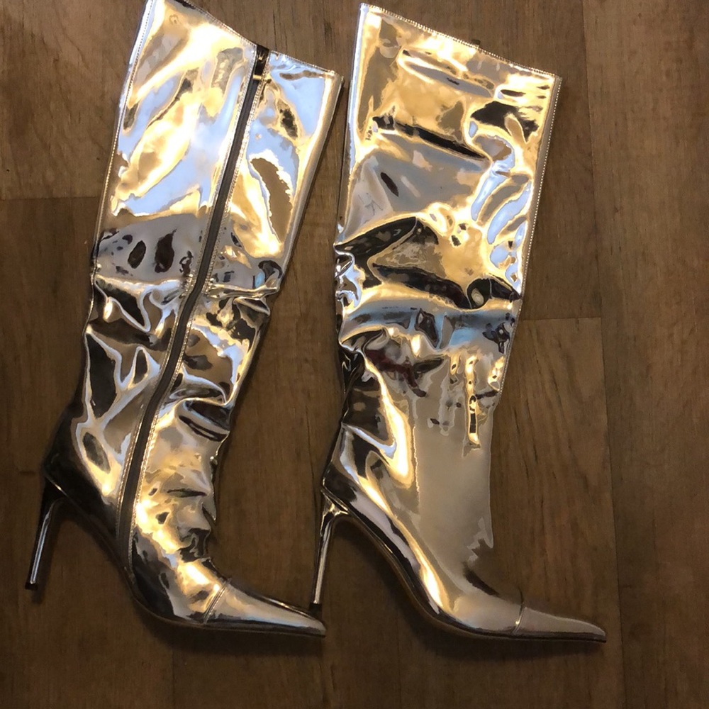 Brand new stylish area women metallic knee high boots stiletto